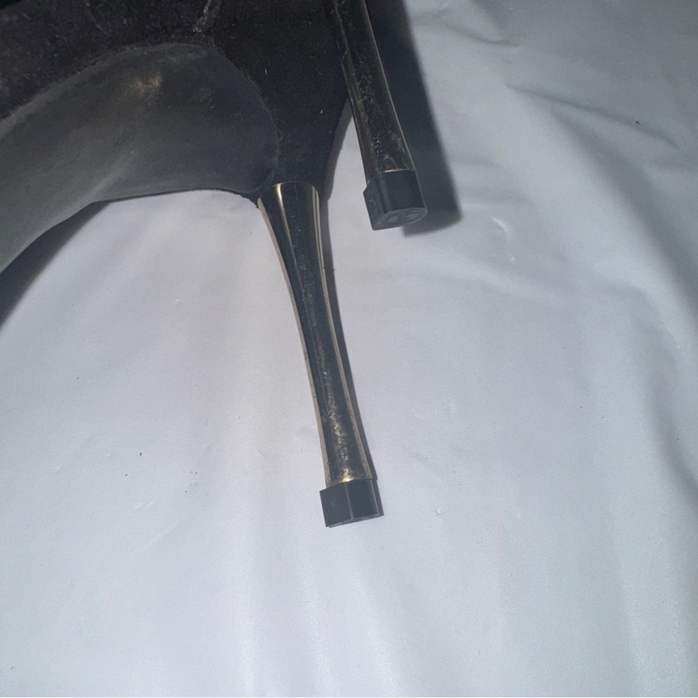 Jeffrey Campbell Malice Shoe "F-u-c-k  Off" Black Suede Gold Chain Heel Size 8.5 - Picture 6 of 14